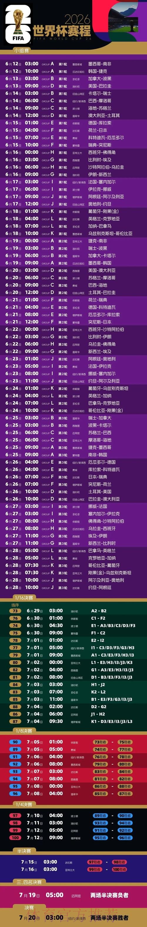 2026世界杯比赛时间实时更新比赛时间表官网入口