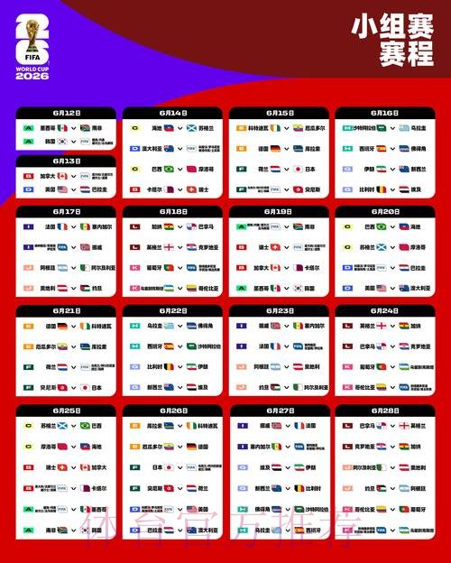 2026世界杯小组赛赛程详细安排比赛时间表免费观看